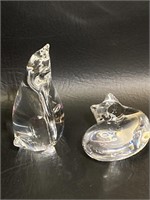 Steuben Crystal Cat & Penguin Figurines