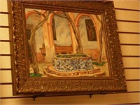 Painting of courtyard fountain titled