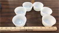6 small Glasbake white bowls
