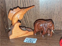 Wood Carved Marlin & Elephant
