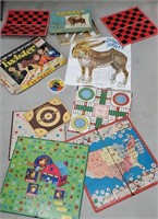 Box of  games & game boards including Elsie the