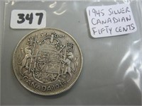 1945 Silver Canadian Fifty Cents Coin