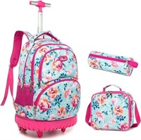 18in Rolling Kids Backpack Pink Floral