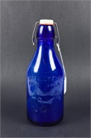 THATCHER'S DAIRY BLUE GLASS QUART MILK BOTTLE/CAP