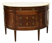 FRENCH LOUIS XVI STYLE MARBLE-TOP DEMILUNE CABINET