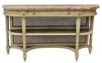 LOUIS XVI STYLE MARBLE-TOP PAINTED CANE CONSOLE