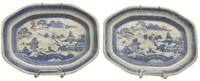 (2) CHINESE CANTON BLUE & WHITE PORCELAIN PLATTERS