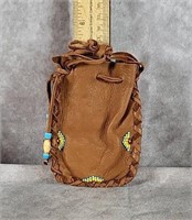 BEADED LEATHER POUCH