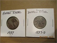 2 Buffalo Nickels 1937 & 1937D