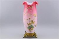 Peachblow Glass Vase Gilded Base Moser