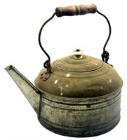 Vintage Galvanized Tea Pot Kettle with Wood Handle