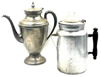 Vtg. VIKO Aluminum Kettle with Glass Lid & Pewter