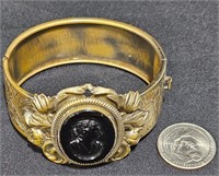 Victorian Style Cameo Hinged Cuff Bracelet