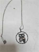 Sterling silver owl pendent necklace.