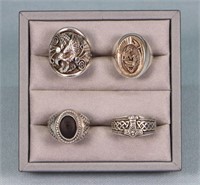 (4) Men's Sterling Silver Rings
