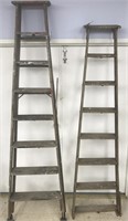 8 foot wood ladder and a 7.5 foot one sided wood