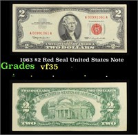 1963 $2 Red Seal United States Note Grades vf++