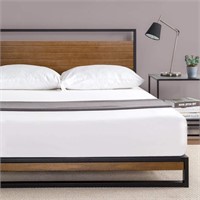 37 Inch Metal and Wood Platform Bed Frame
