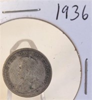 1936 Georgivs V Canadian Silver Dime