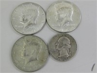 Lot Of 40% Silver 50 Cent Pieces & 1949-D Quarter