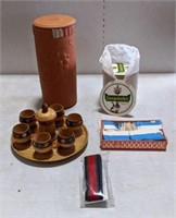 Wine Crock, German Coasters, Wooden Cup Set