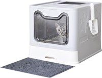 Medario Large Cat Litter Box with Lid (Grey)