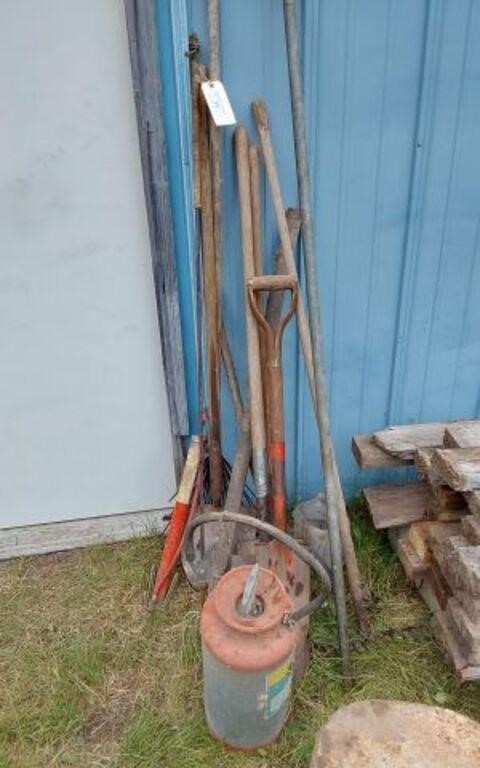 OUTTOOLS AND FISHING SPEAR- SHOVELS- RAKES-