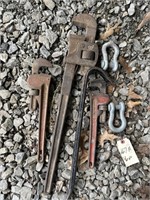 3 Pipe Wrenches, Crow Bar, 2 Cleveses