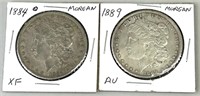 1884-O & 1889 Morgan Silver Dollars.