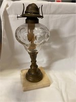 Antique Pressed Glass Oil Lamp with Marble Base