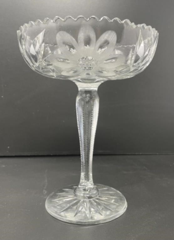 Etched Cut Glass Compote