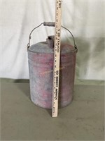 Galvanized gasoline can. Between 3 and 5 gallons