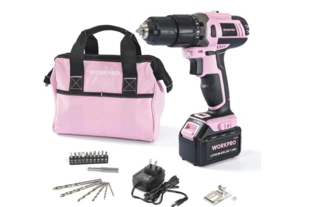 WORKPRO Pink Cordless 20V Lithium-ion Drill