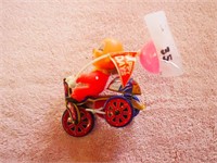 Vintage Metal Wind-Up Clown Tricycle - works