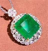15.9ct Natural Emerald 18K Gold Diamond Pendant