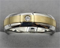 Men's 10k Gold & Ss Diamond Solitaire Ring Sz 12