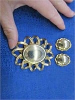 vintage gold tone brooch & earrings set