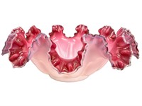 Fenton Style Lrg Pink Ruffled Brides Bowl