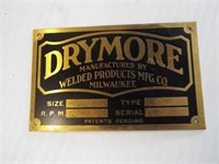 Brass "Drymore" sign. Measures 4" x 2.5".