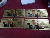 4 Novelty $1,000 Trump bills