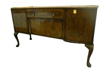 Burled, walnut, Queen Ann sideboard with brass