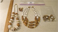 3pcs.  Wood / White Beads (11" necklace,