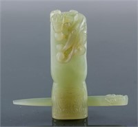 Chinese Fine Celadon Jade Carved Hair Pin & Holder