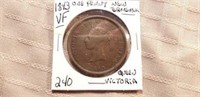 1843 One Penny New Brunswick Queen Victoria VF