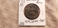 1719 British Half Penny King George 1st XF