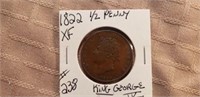 1822 Half Penny British King George IV XF