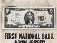 1963 $2 TWO Dollar Note Red Seal Series Bill FINE