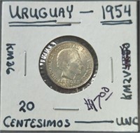 Uncirculated 1954, Uruguay coin