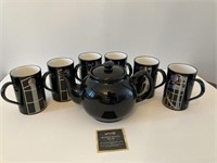 Black Dunoon Stoneware 6 Mugs & Black Tea Pot