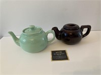 2 Small Tea Pots, Green & Brown